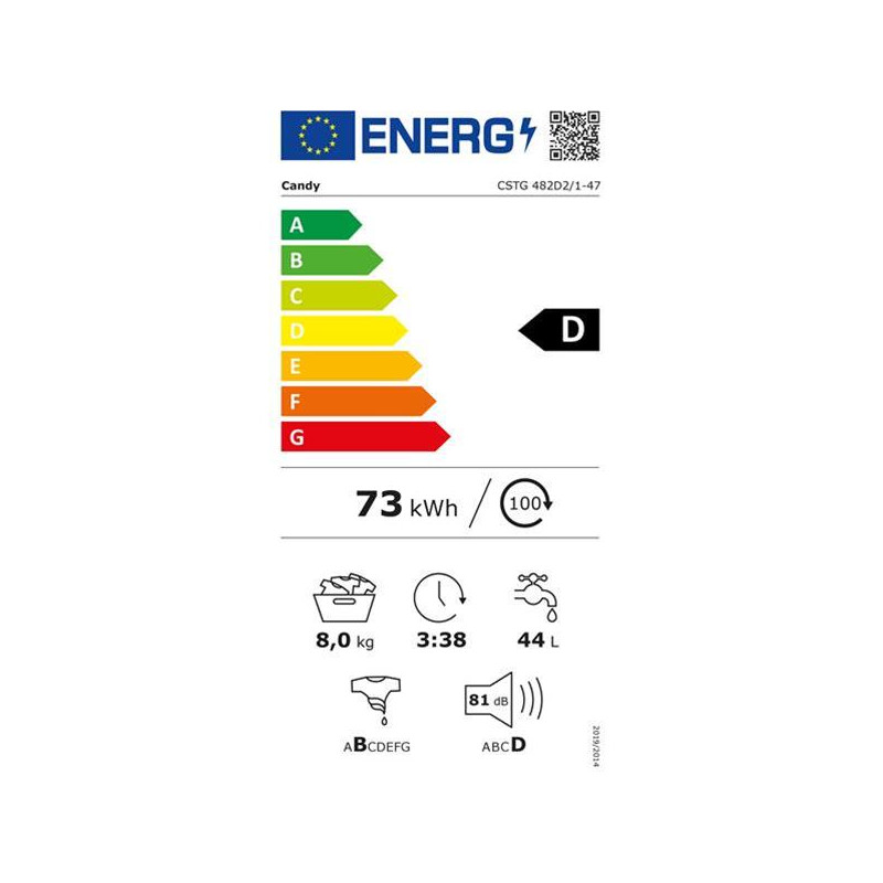 LAVE-LINGE TOP 8 KGS 1400 TRS/MN Moteur standard Blanc D SMART CANDY - CSTG482D2/1-47