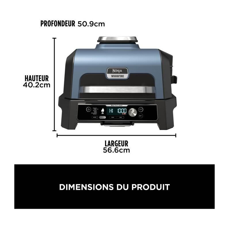 Barbecue électrique avec fumoir et thermosonde - NINJA - Woodfire Pro Connect XL - OG901EU - Granulés Woodfire