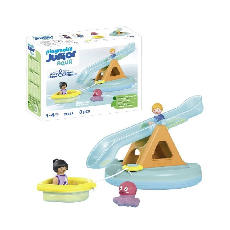 PLAYMOBIL Junior 71687 Ilôt avec toboggan aquatiqueComprend deux personnages, un bébé pieuvre et des accessoires - Des 1 an