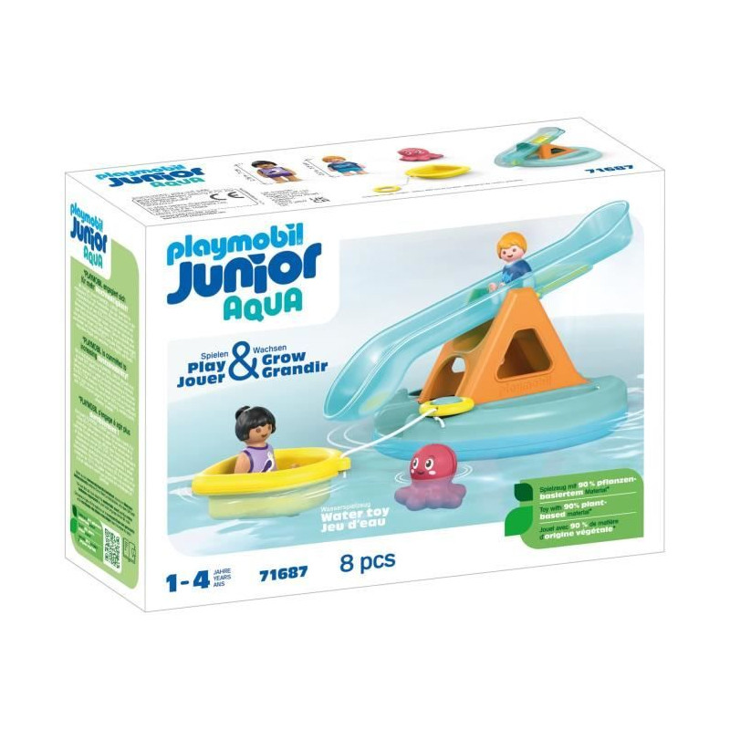 PLAYMOBIL Junior 71687 Ilôt avec toboggan aquatiqueComprend deux personnages, un bébé pieuvre et des accessoires - Des 1 an