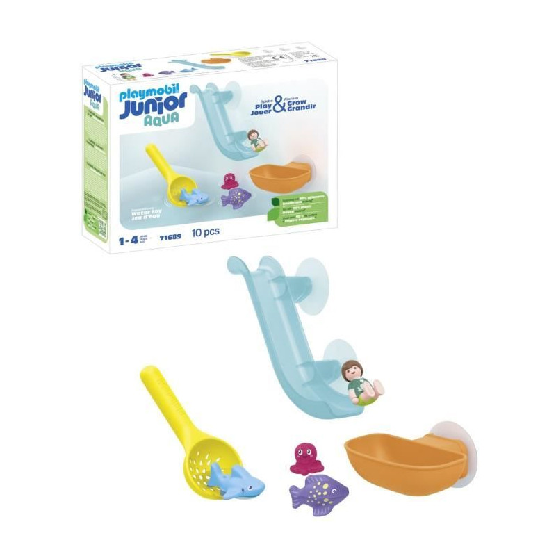 PLAYMOBIL Junior 71689 Toboggan aquatique et animaux marins Comprend un personnage, des animaux et des accessoires - Des 18 mois