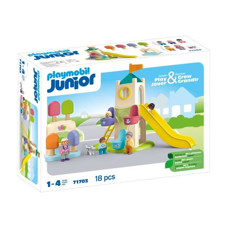 PLAYMOBIL Junior 71703 Aire de jeux avec toboggan géant Comprend cinq personnages, un toboggan et des accessoires - Des 1 an