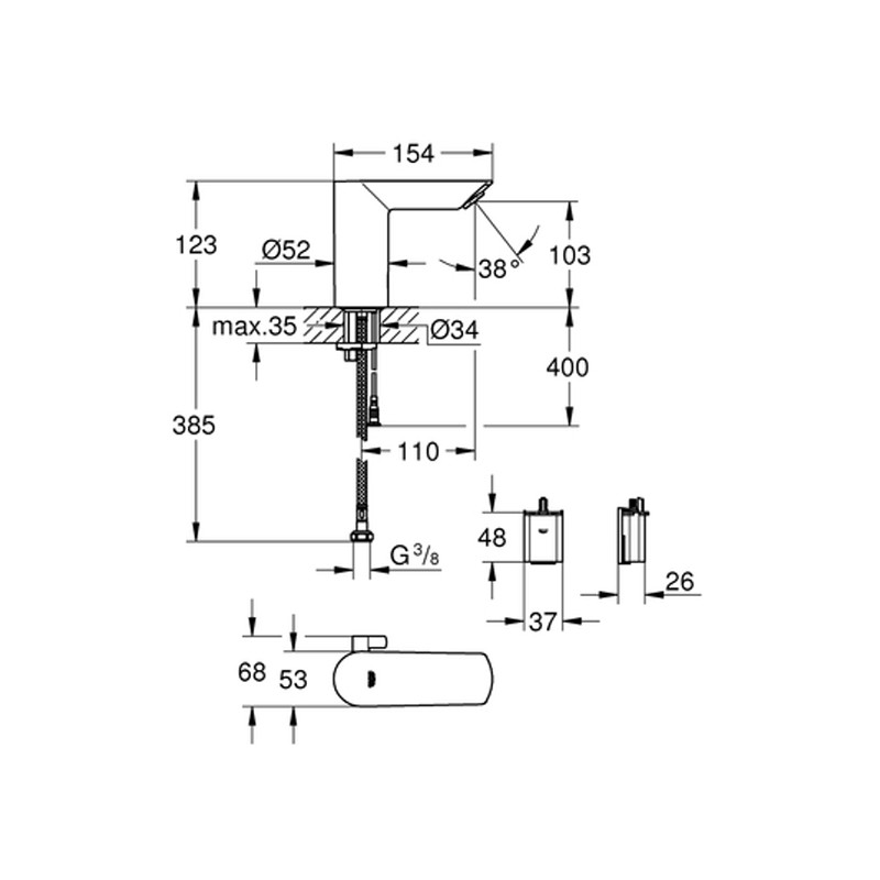 Mitigeur de lavabo BAU COSMOPOLITAN E infrarouge 1 2 avec limiteur de température GROHE 36451 000