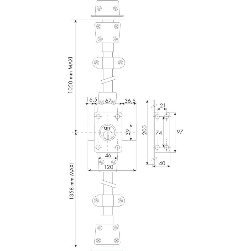 Verrou 3 points Zenith 1513 à double entrée cylindre de 45mm droit métallisé or ISEO 15130451HB3.5