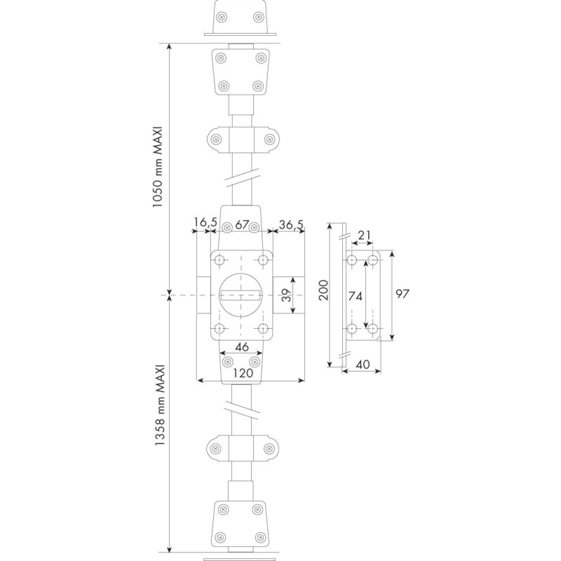 Verrou 3 points Zenith 1510 à bouton cylindre de 45mm droit métallisé or ISEO 15100451HB3.5