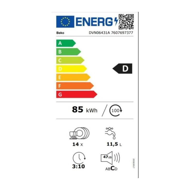 Lave-vaisselle pose libre BEKO DVN06431A - 14 couverts - L60cm - 47dB - Anthracite