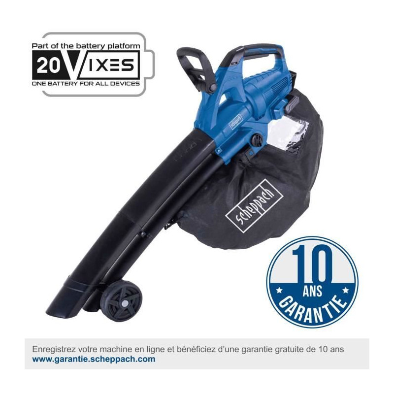 Souffleur/aspirateur de feuilles sans fil SCHEPPACH BC-BLV720-X 20V IXES - Débit 210km/h - 45L - sans batterie ni chargeur