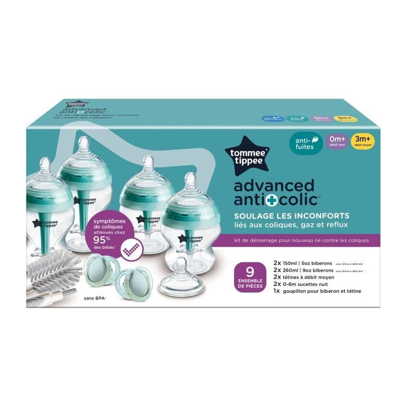 Coffret biberons - TOMMEE TIPPEE - Anti-colique Avancé - 4x biberons 150 ml / 260 ml - 2x tétines - Anti-colique - Nouveau-né