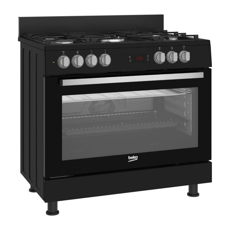 Cuisiniere - BEKO - GM15311DBNS - 90cm - 4 Gaz + 1 Double couronne - Multifonction - Nettoyage catalyse 3 côtés - 111L - Noir