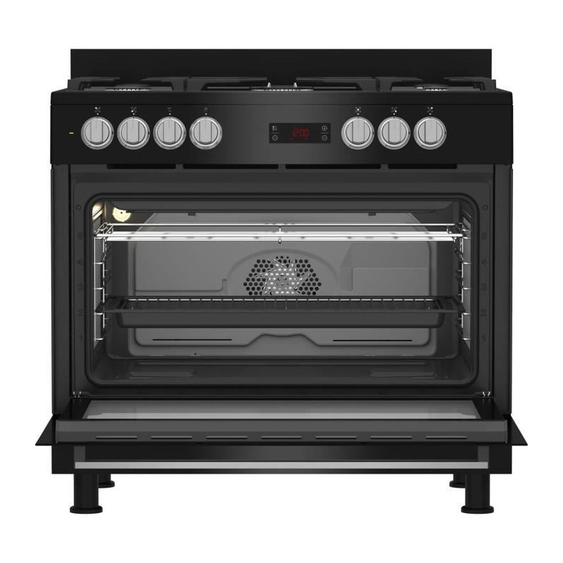 Cuisiniere - BEKO - GM15311DBNS - 90cm - 4 Gaz + 1 Double couronne - Multifonction - Nettoyage catalyse 3 côtés - 111L - Noir