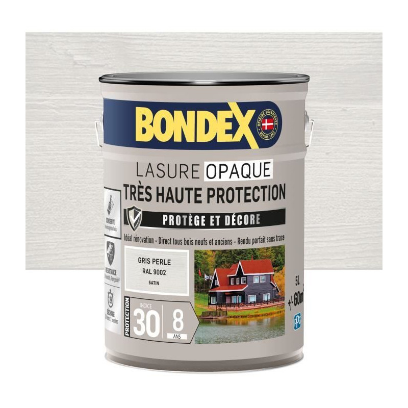 Lasure opaque Tres haute protection - Gris perle RAL 9002 satin - BONDEX - 5 L