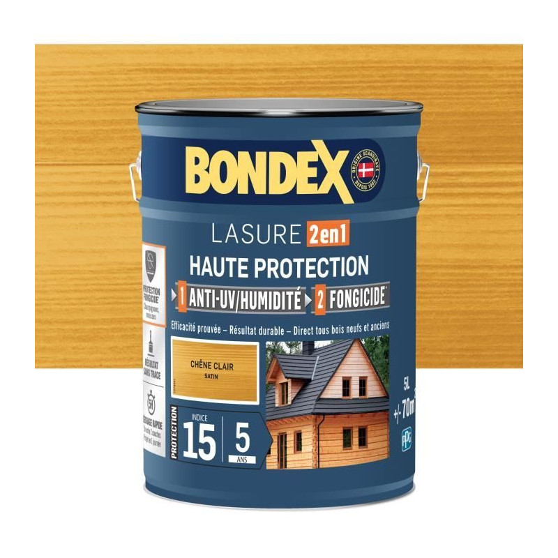 Lasure 2 en 1 Haute protection - Chene clair satin - BONDEX - 5 L