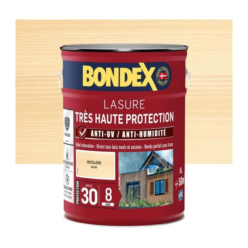 lasure pour bois trés haute protection 8 ans incolore 5L Bondex