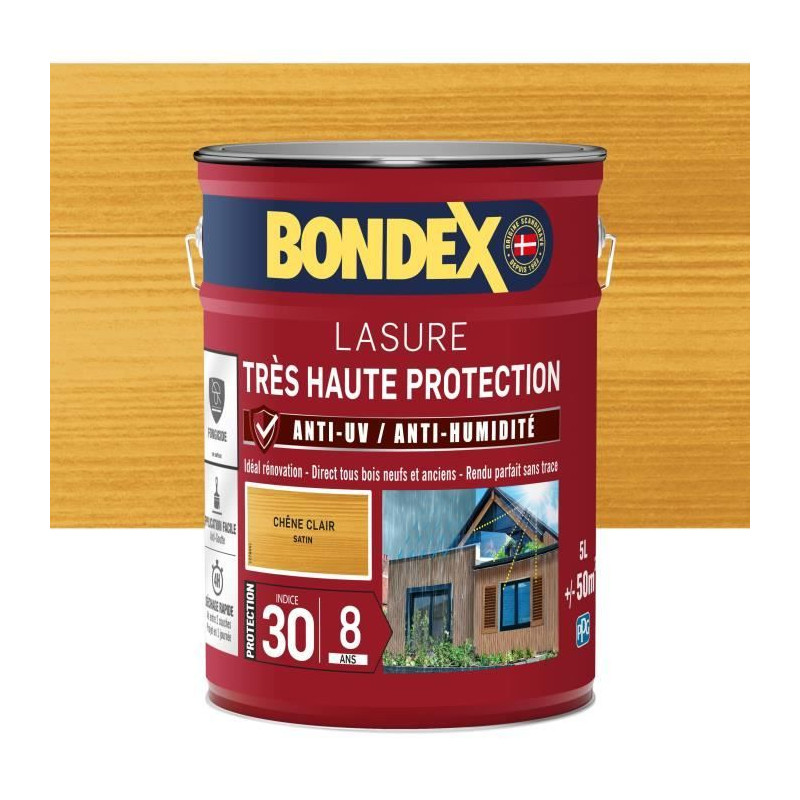 BONDEX - LASURE 8 ans - Indice 30 - Chene Clair - Satin - 5L