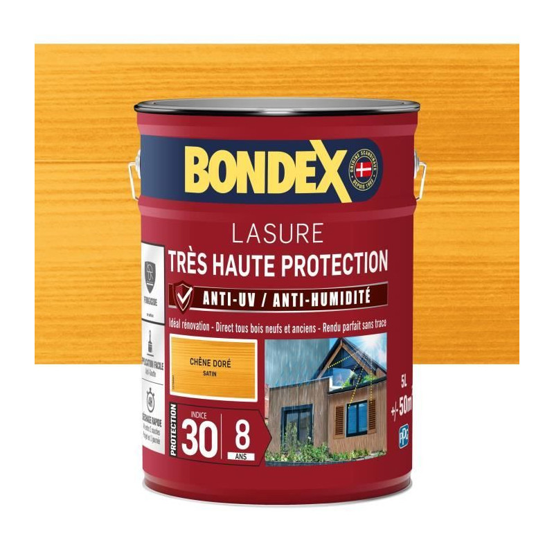 BONDEX - Lasure 8 ans - Indice 30 - Chene Doré - Satin - 5L