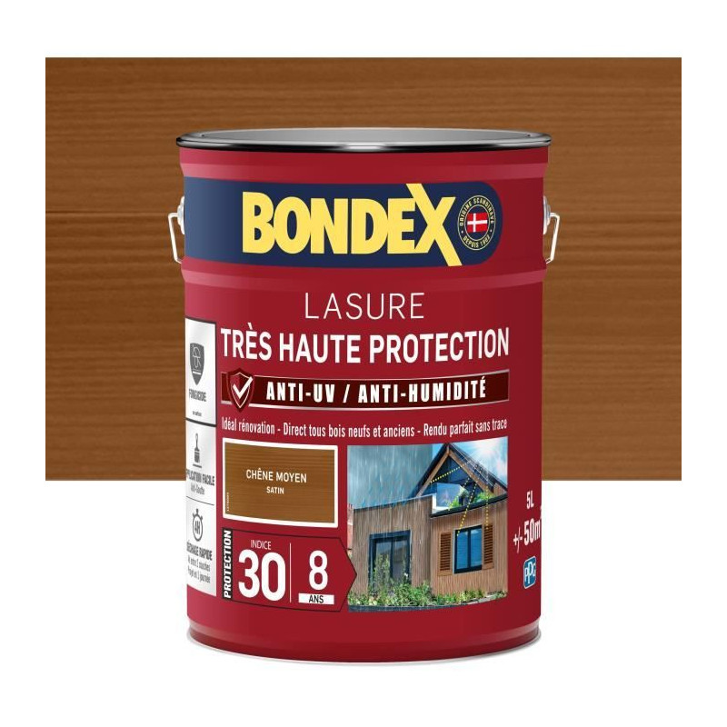 BONDEX - Lasure 8 ans - Indice 30 - Chene Moyen - Satin - 5L