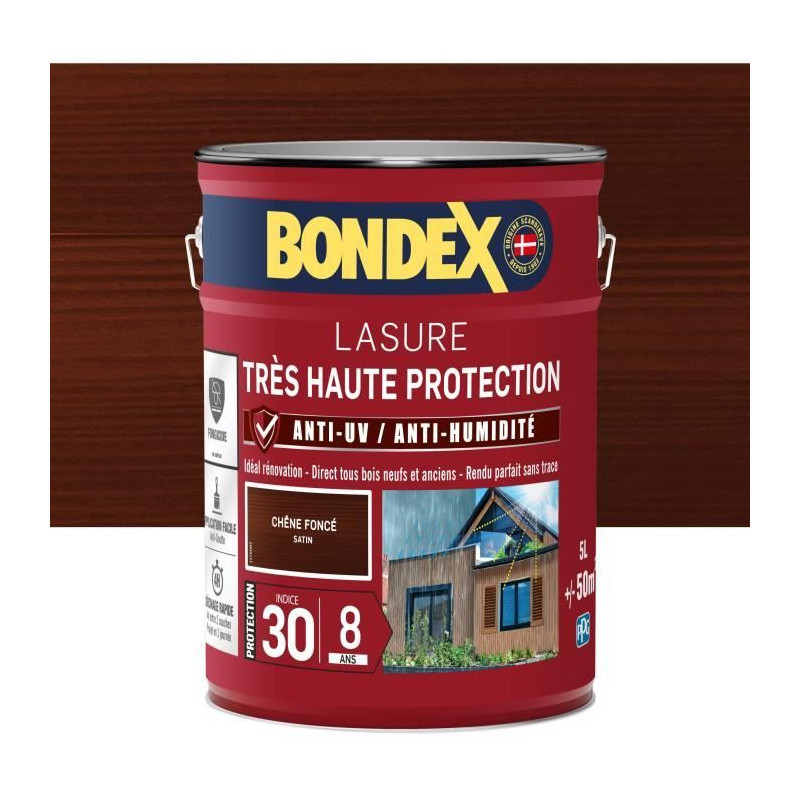 BONDEX - Lasure 8 ans - Indice 30 - Chene Foncé - Satin - 5L