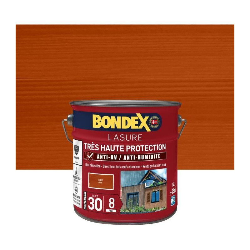 lasure pour bois trés haute protection 8 ans teck 2,5L Bondex