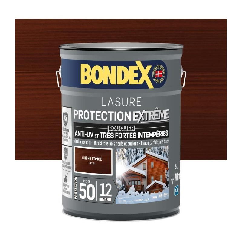 Lasure pour bois protection extreme 12 ans chene fonçé 5L Bondex