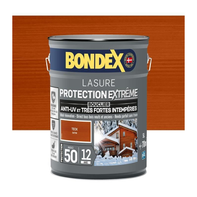 Lasure pour bois protection extreme 12 ans teck 5L Bondex