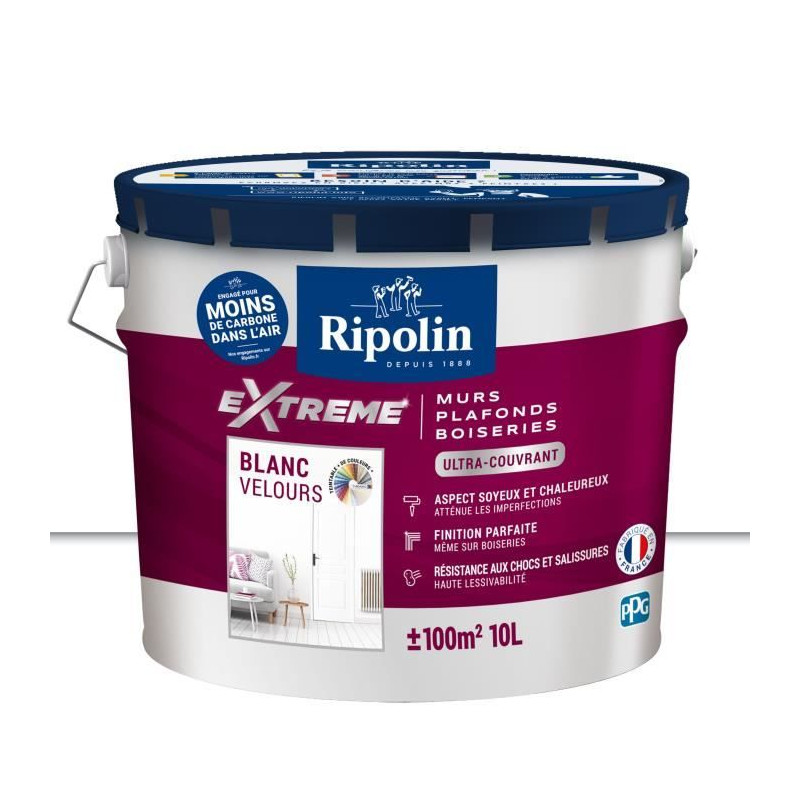 Peinture Extreme murs et plafonds - Blanc velours - RIPOLIN - 10 L