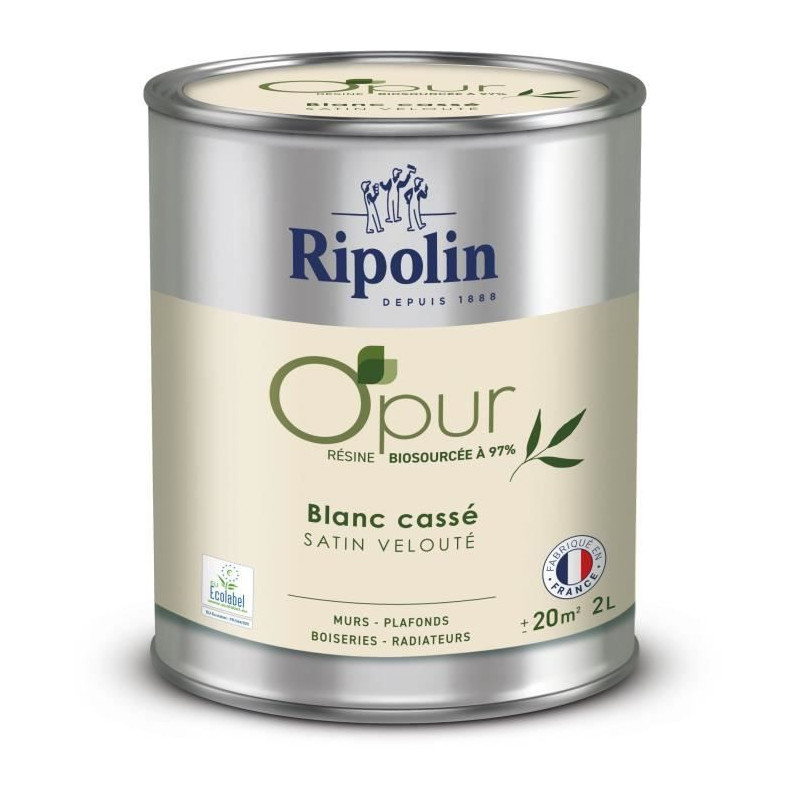 Peinture O'PUR murs, boiseries & radiateurs - RIPOLIN - 472823 - Blanc cassé - Satin veloute - 2 L