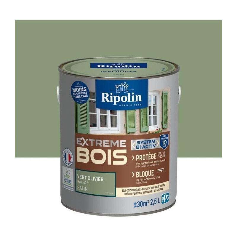 RIPOLIN Peinture pour bois intérieur et extérieur - Vert olivier Ral 6021 satin - 2,5 L