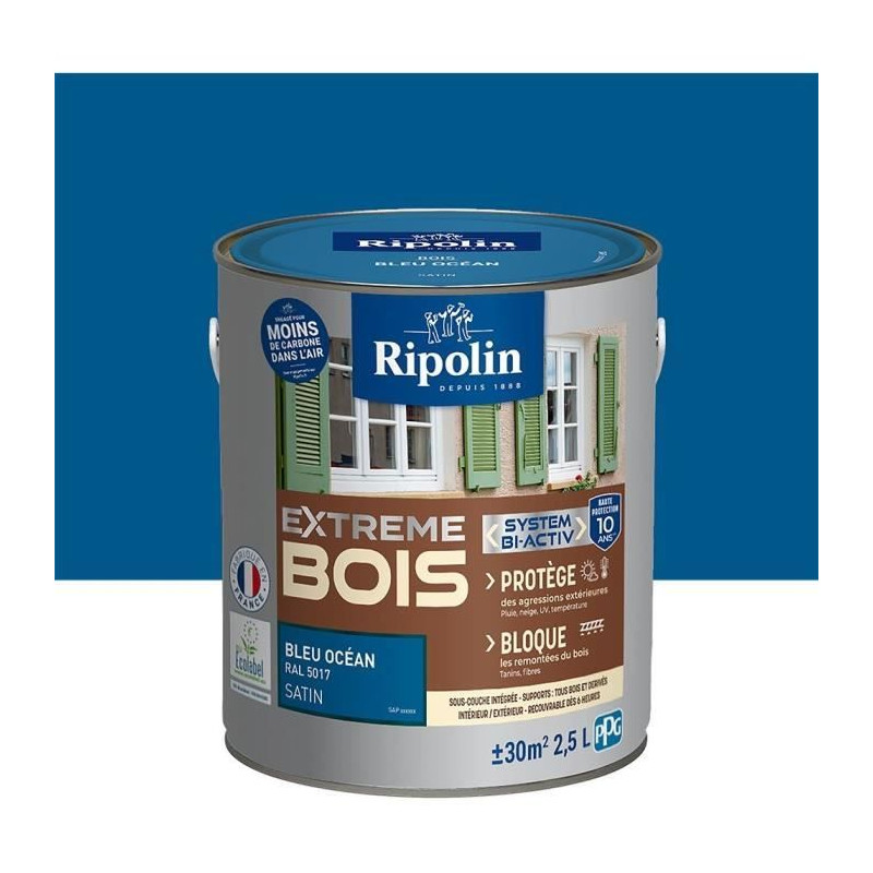 RIPOLIN PROTECTION EXTREME BOIS BLEU OCEAN RAL 5 Satin 2,5 L