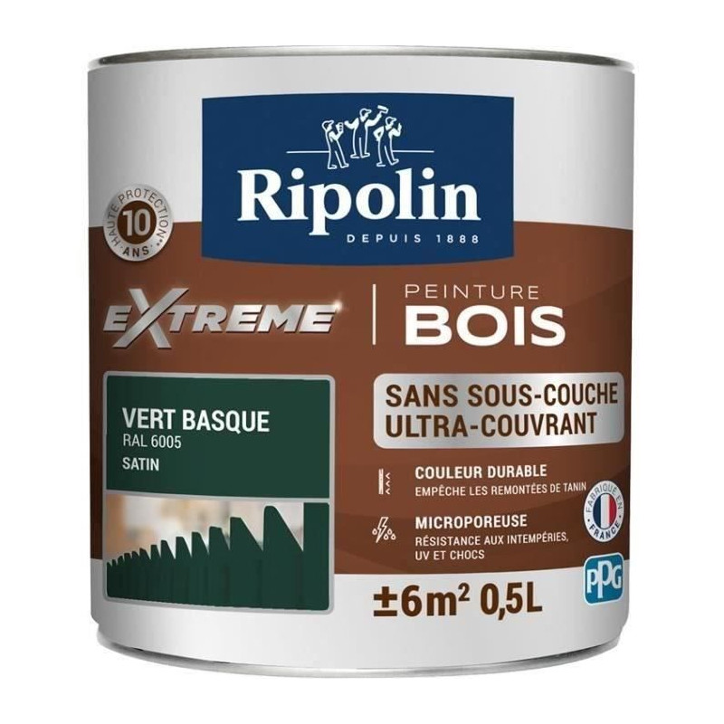 RIPOLIN Peinture Bois Satin Haute Protection 10 ans qui Protege et Magnifie vos Bois - Vert basque