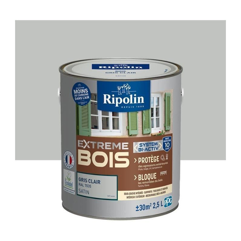 RIPOLIN Peinture pour bois intérieur et extérieur - Gris clair Ral 7035 satin - 2,5 L