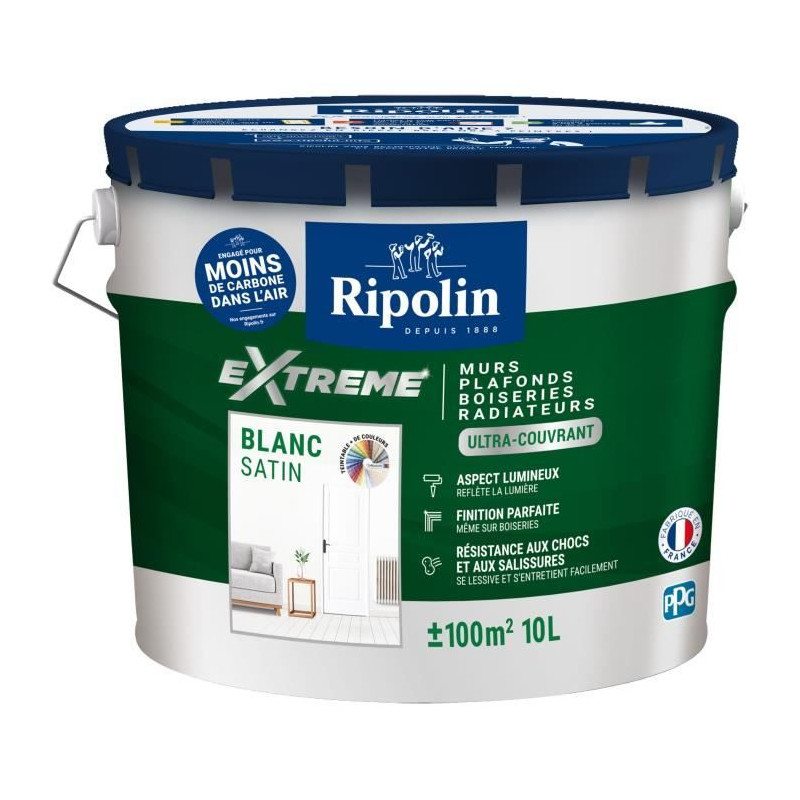 Peinture mur et plafond monocouche satin blanc 10L Ripolin