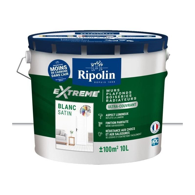 Peinture mur et plafond monocouche satin blanc 10L Ripolin