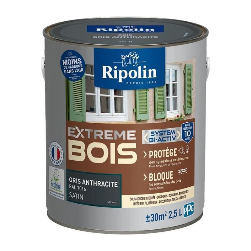 RIPOLIN PROTECTION EXTREME BOIS GRIS ANTHRACITE RAL70 Satin 2,5 L