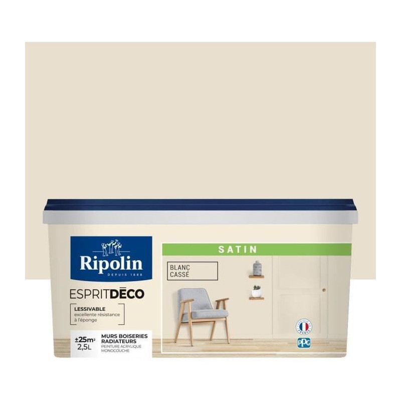 RIPOLIN Peinture murale pour toutes pieces - Blanc cassé satin - 2,5 L