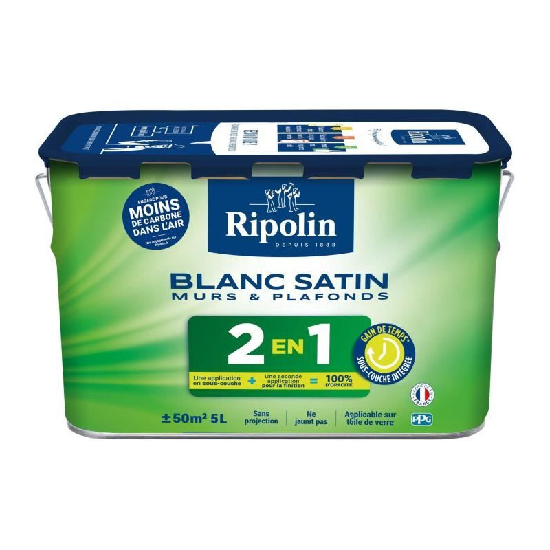 RIPOLIN - Peinture pour Murs & Plafonds Extreme - Sous-Couche Intégrée - Blanc Satin - 5 Litres, 382322