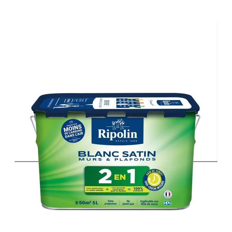 RIPOLIN - Peinture pour Murs & Plafonds Extreme - Sous-Couche Intégrée - Blanc Satin - 5 Litres, 382322