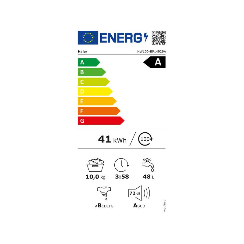 LAVE-LINGE HUBLOT Front 10kg, 1400 trs, moteur Inverter, couleur blanc HAIER - HW100-BP14929A-S