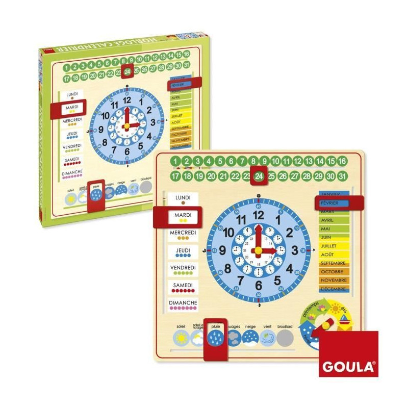 Horloge calendrier - GOULA - Apprentissage des mois, saisons, jours et heures