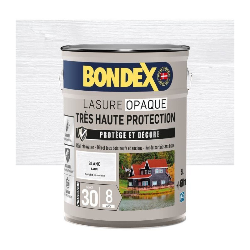 Lasure opaque Tres haute protection - Blanc satin - BONDEX - 5 L