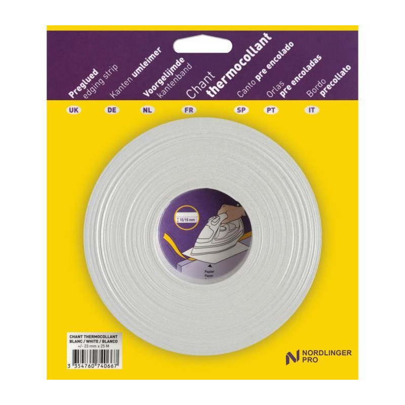 Bande de chant - NORDLINGER PRO - 23 mm x 25 m - Pré-encollée - FSC MIXTE - Blanc Satiné