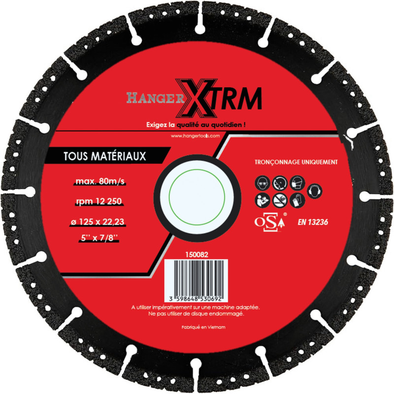 Disque à tronçonner diamanté multi matériaux X TRM D125mm HANGER 150082