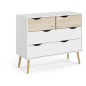 Commode 4 tiroirs - Blanc / Chene - Pietement évasé en bois massif - 98,7 x 39,1 x 81,7 cm - TVILUM