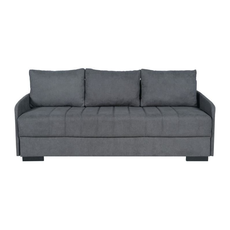 Canapé convertible 3 places - BETTA - Tissu gris clair - Couchage 145 x 190 cm - Coffre de rangement - 200 x 95 x 91 cm