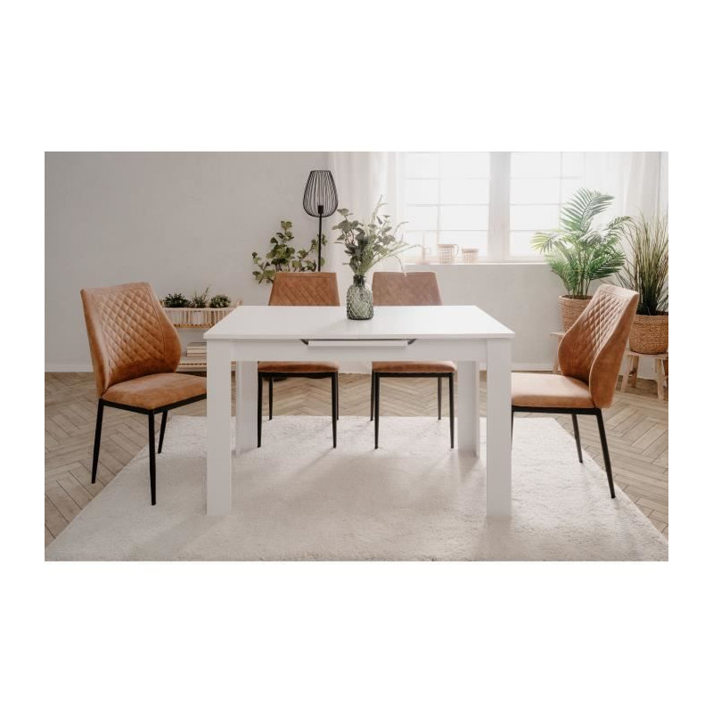 Table extensible - BIRMINGHAM - 80A - Ouverture synchonisée automatique - Décor blanc - 6 / 8 personnes - 125-165 x 75 x 80 cm