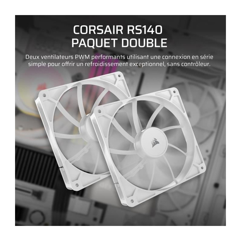 Pack de 2 ventilateurs PWM 140mm - CORSAIR - RS140 - Blanc