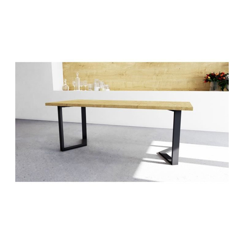 Table - CRAFT - Rectangulaire - Décor mélamine chene hamilton - Pied en V noir - 6 places - 180 x 90 cm - DEMEYERE