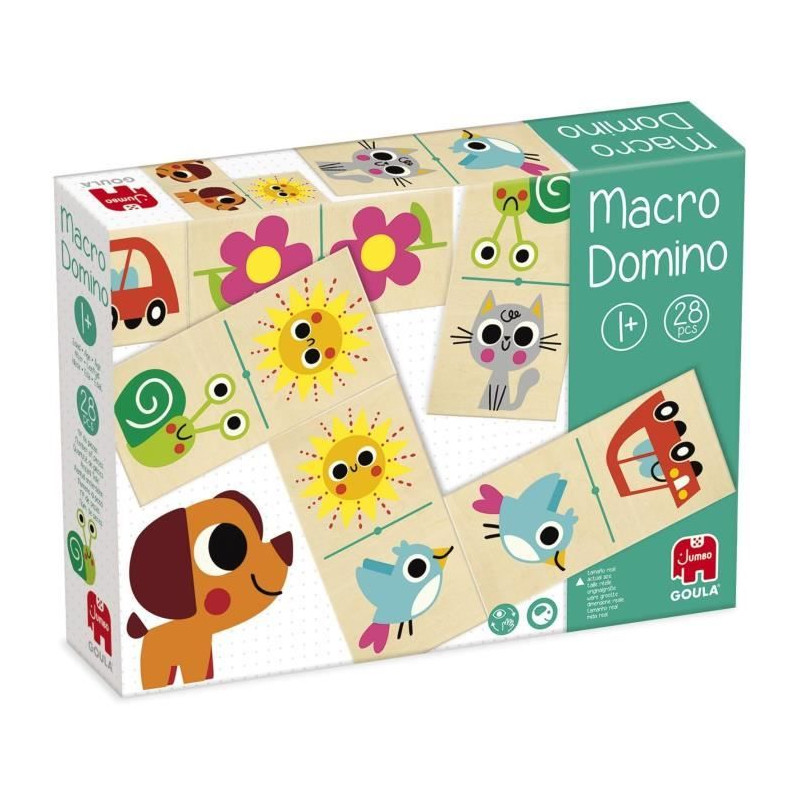 Jeu éducatif - GOULA - Macro Domino - Animaux et objets du quotidien avec grandes pieces en bois