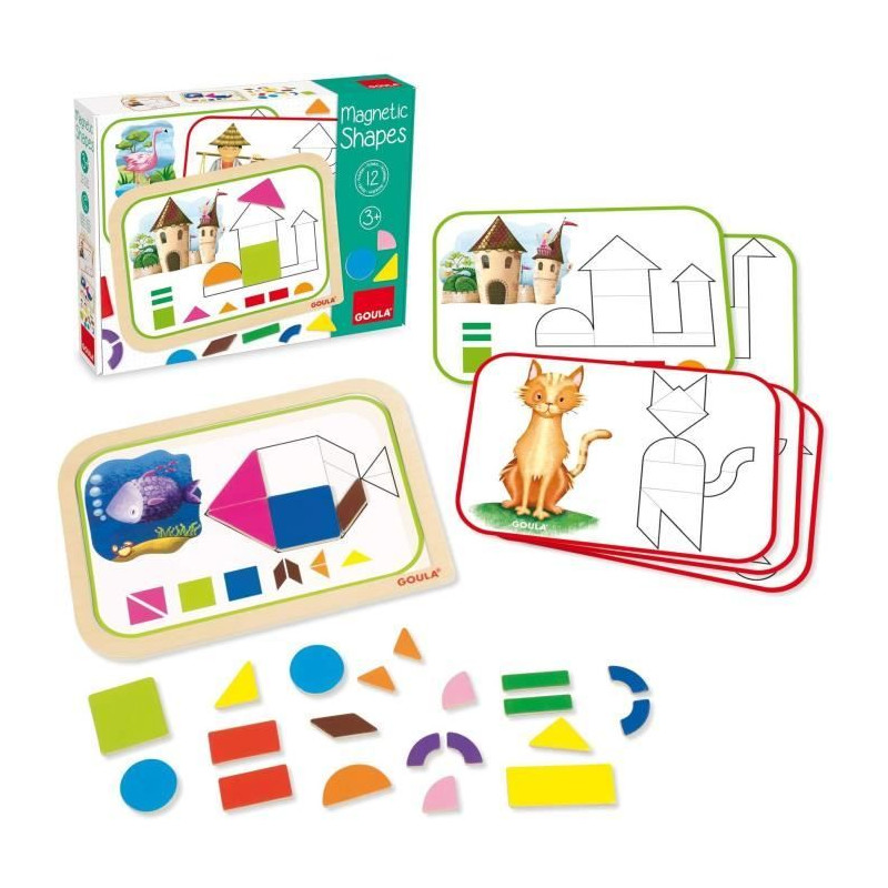 Jeu éducatif - GOULA - Coffret formes magnétiques - 12 activités avec 24 pieces en bois