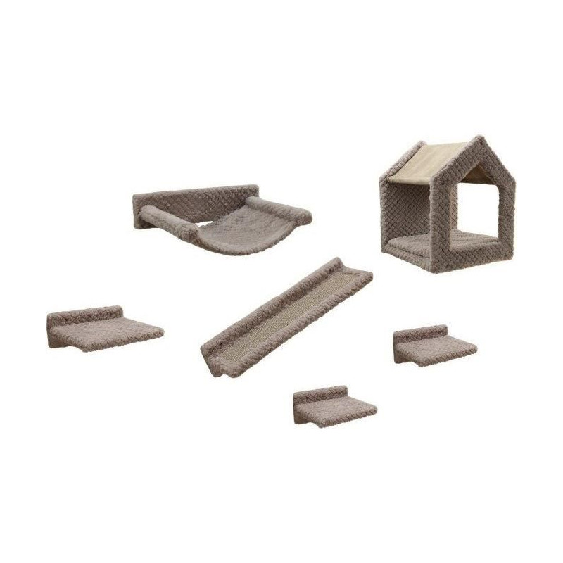 Mur d'escalade pour chats - KERBL - MONTE BALDO - 6 pieces - Gris - Niche vaste