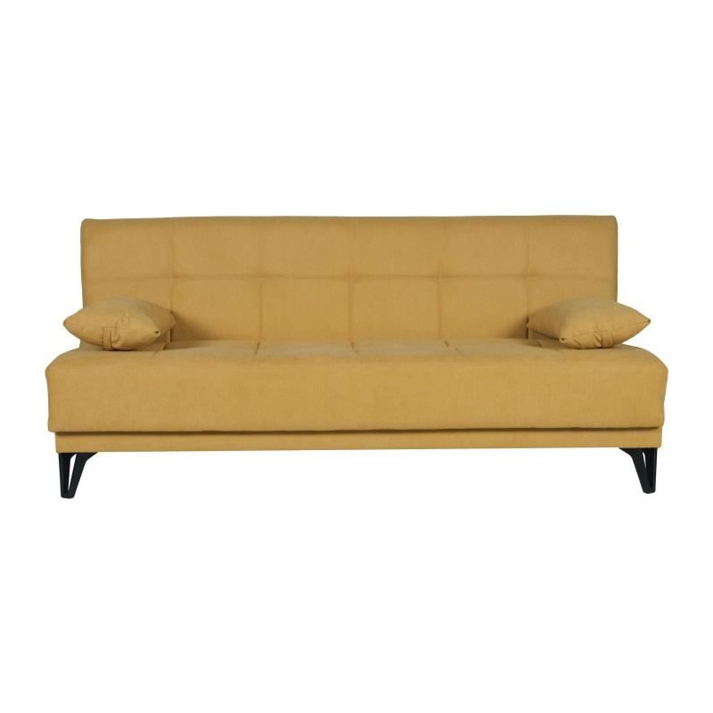 Banquette convertible 3 places - LIMRA - Tissu moutarde - 2 coussins - Coffre de rangement - 190 x 87 x 87 cm